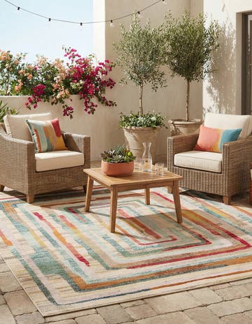 Multi Beige Easy-Clean Casablanca Indoor / Outdoor Square Rug