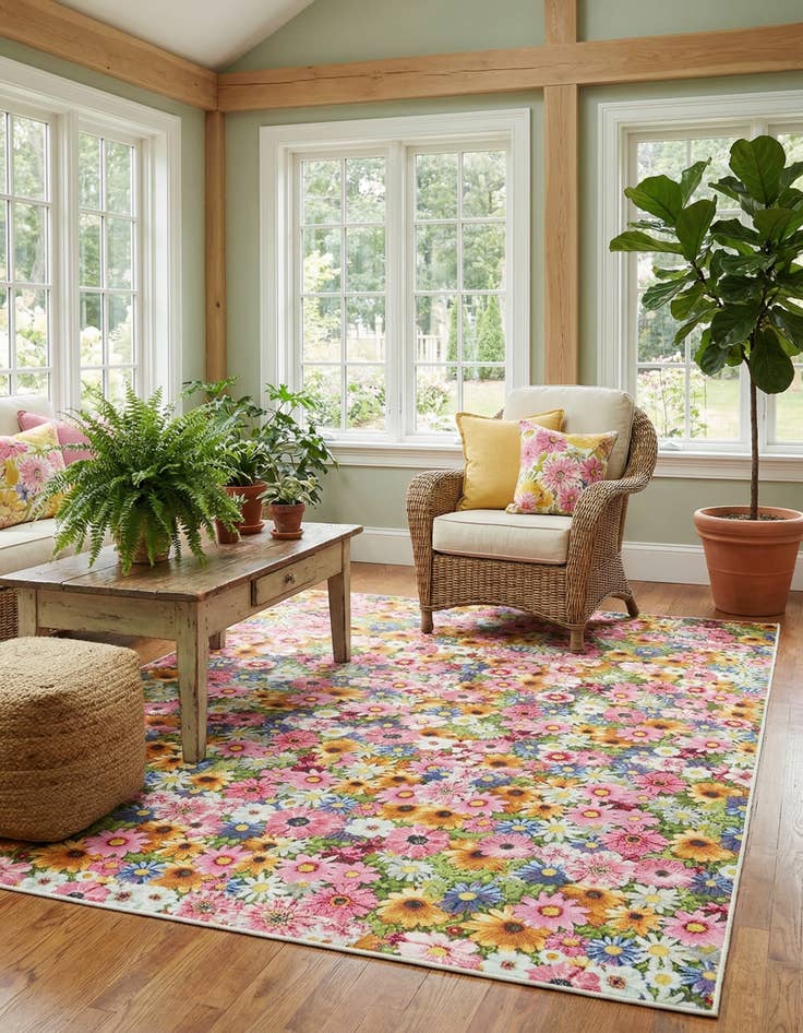 Detail image of  9' x 12'  Washable Botanical Indoor / Outdoor Rug