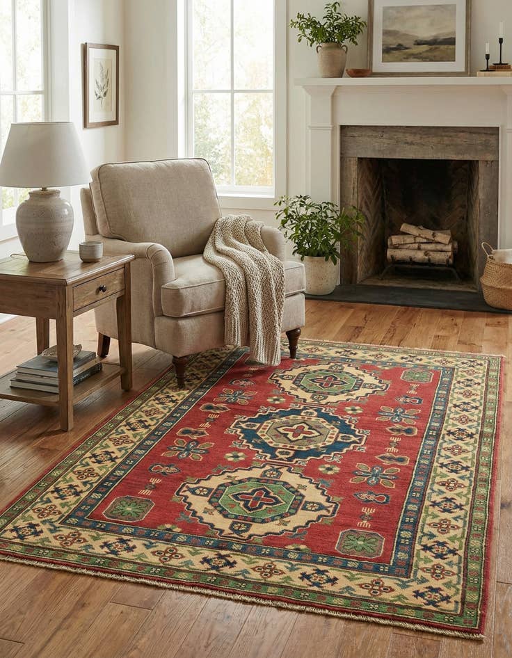 Detail image of 4' 1 x 6'  Hand Knotted Kazak Rug