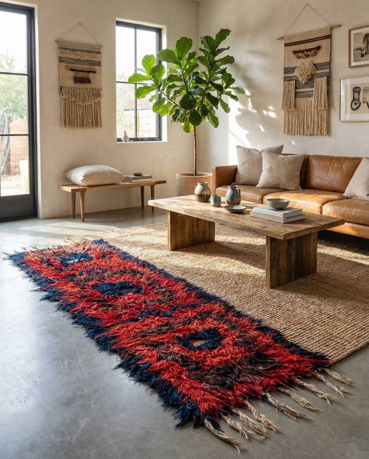 Detail image of 3' 10 x 12' 6 Hand Knotted Moroccan Wool Runner Rug