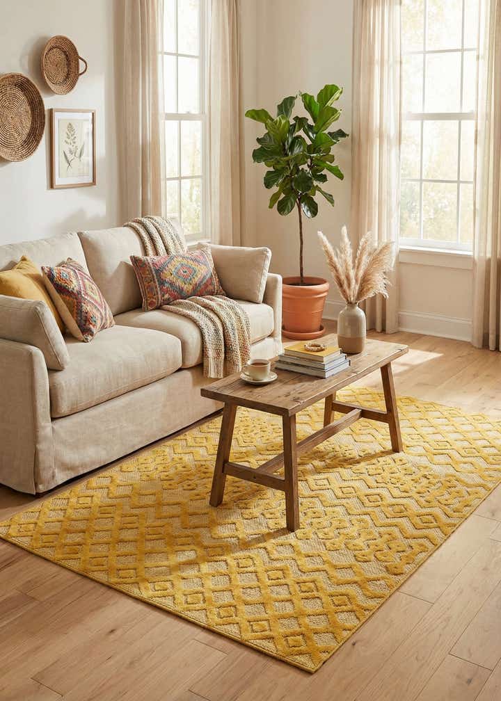 6' x 9' Easy-Clean Trellis Textured Indoor / Outdoor Rug