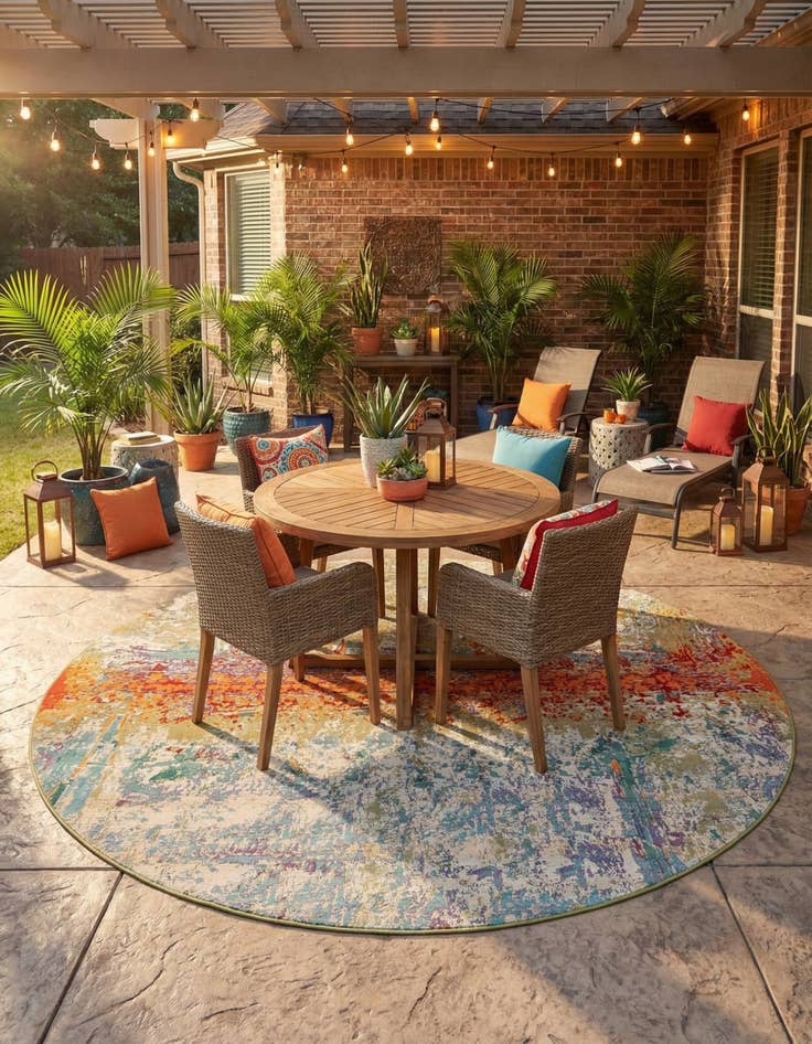 Detail image of 12' x 12'  Washable Modern Indoor / Outdoor Round Rug