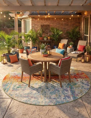 12' x 12' Easy-Clean Modern Indoor / Outdoor Round Rug