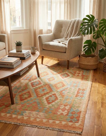 3' 5 x 5' Hand Woven Kilim Waziri Wool Rug
