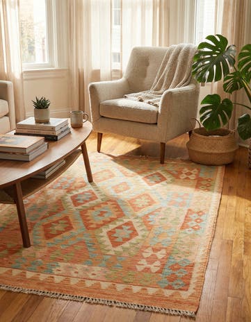 3' 5 x 5' Hand Woven Kilim Waziri Wool Rug