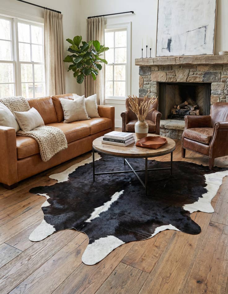 Detail image of 5' 10 x 6' 6 Cowhide Leather Square Rug