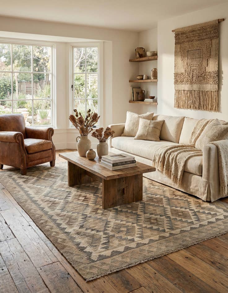 Detail image of 5' x 6' 7 Hand Woven Kilim Maymana Wool Rug