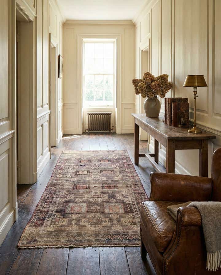 3' 9 x 7' 5 Hand Knotted Hamedan Persian Wool Runner Rug