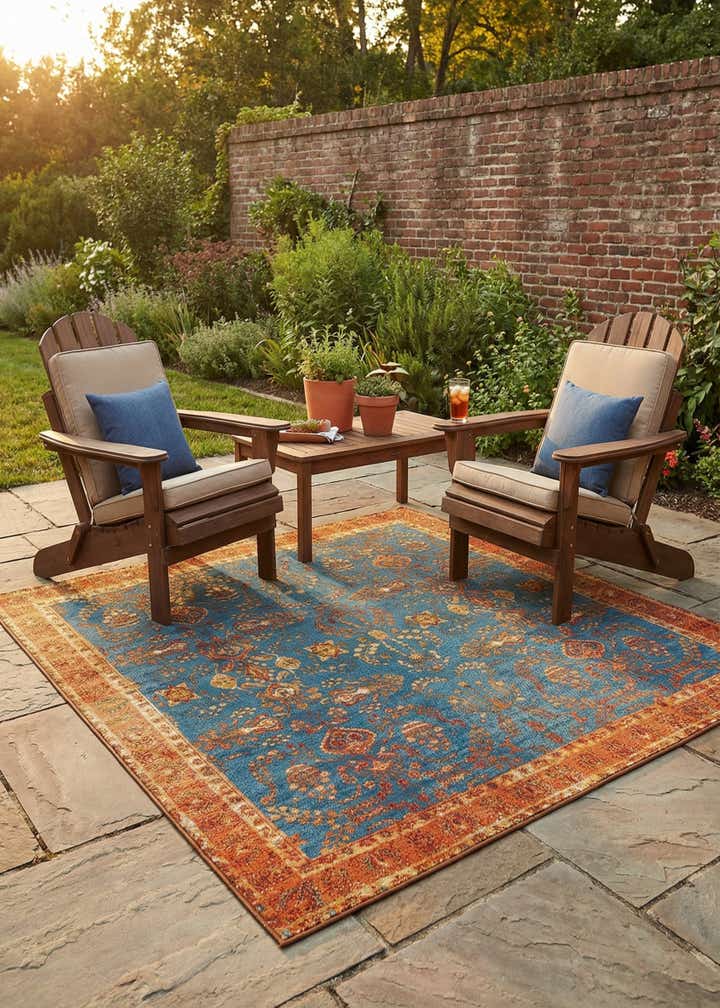 7' 10 x 7' 10 Easy-Clean Traditional Indoor / Outdoor Square Rug