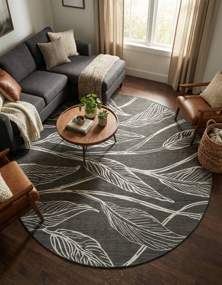 Detail image of 10' 8 x 10' 8  Washable Botanical Indoor / Outdoor Round Rug