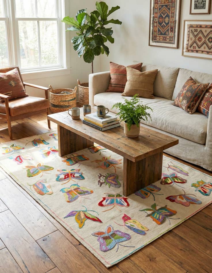 Detail image of 4' 1 x 5' 6  Hand Woven Kilim Suzani Wool Rug