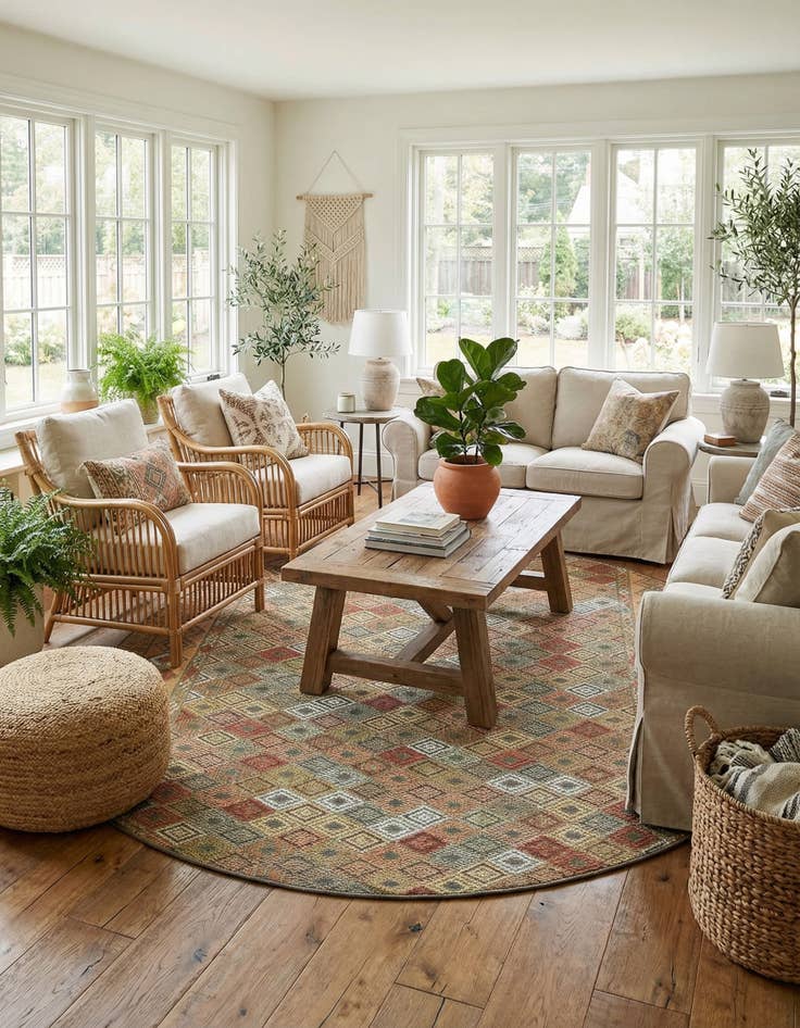 Detail image of 7' 10 x 7' 10  Washable Baja Indoor / Outdoor Round Rug