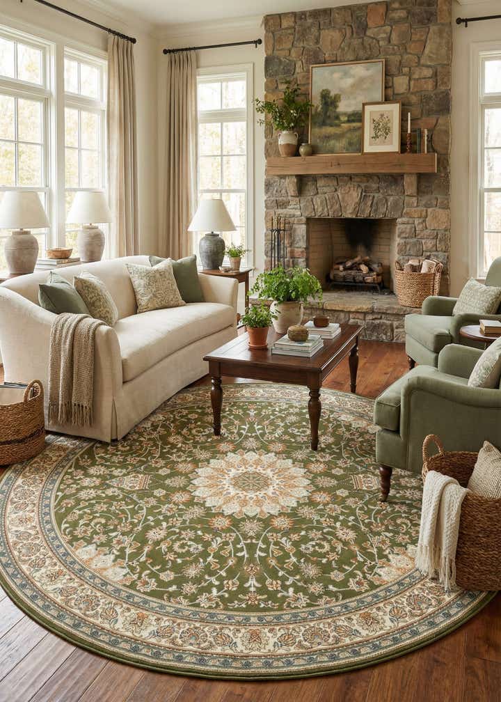 10' x 10' Easy-Clean Traditional Indoor / Outdoor Round Rug