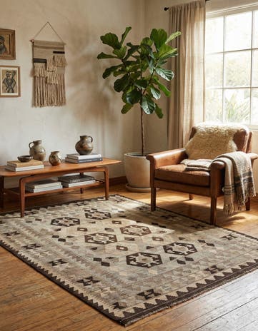 4' 4 x 6' 1 Hand Woven Kilim Maymana Wool Rug