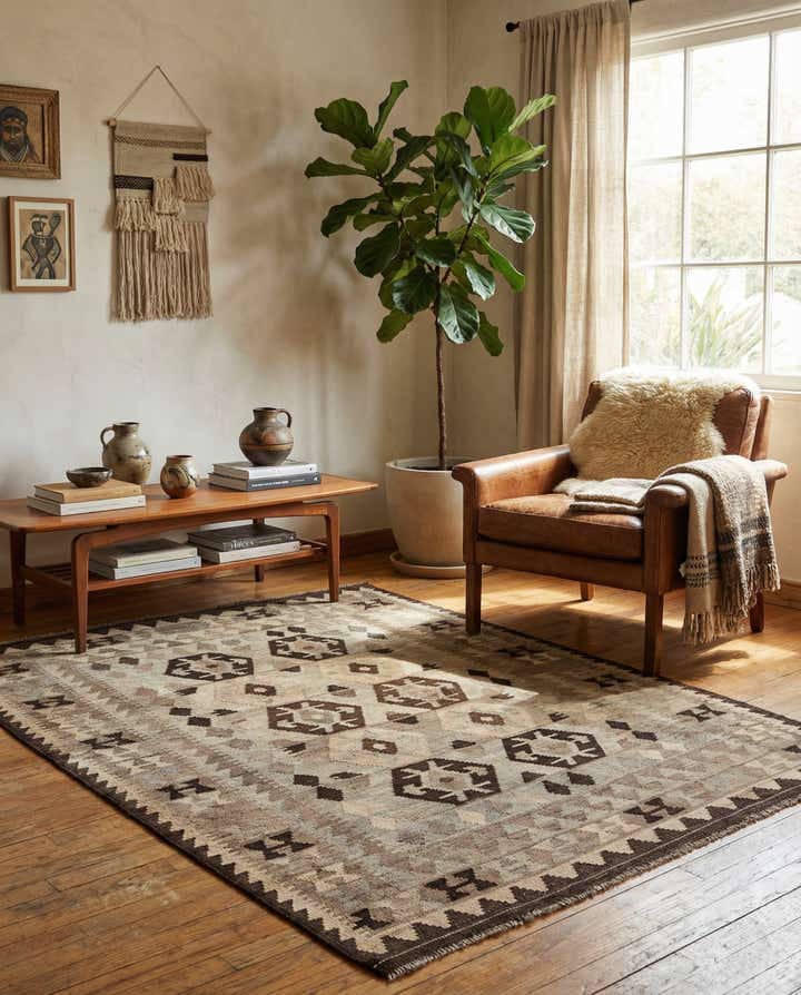 4' 4 x 6' 1 Hand Woven Kilim Maymana Wool Rug