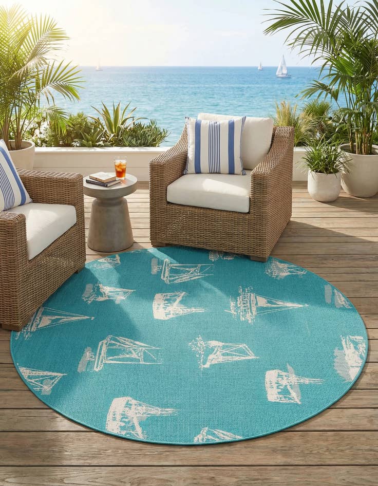 Detail image of 7' x 7'  Washable Coastal Indoor / Outdoor Round Rug
