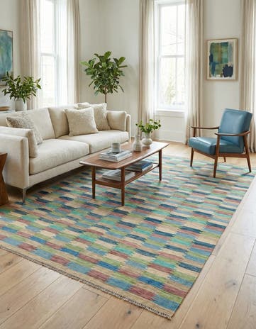 7' x 9' 5 Hand Woven Kilim Modern Wool Rug
