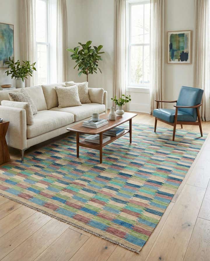7' x 9' 5 Hand Woven Kilim Modern Wool Rug