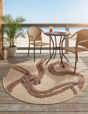 4' x 4' Easy-Clean Coastal Indoor / Outdoor Round Rug