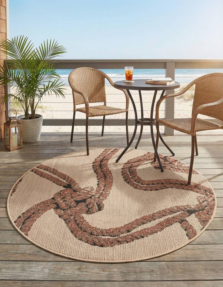 Detail image of 4' x 4'  Washable Coastal Indoor / Outdoor Round Rug