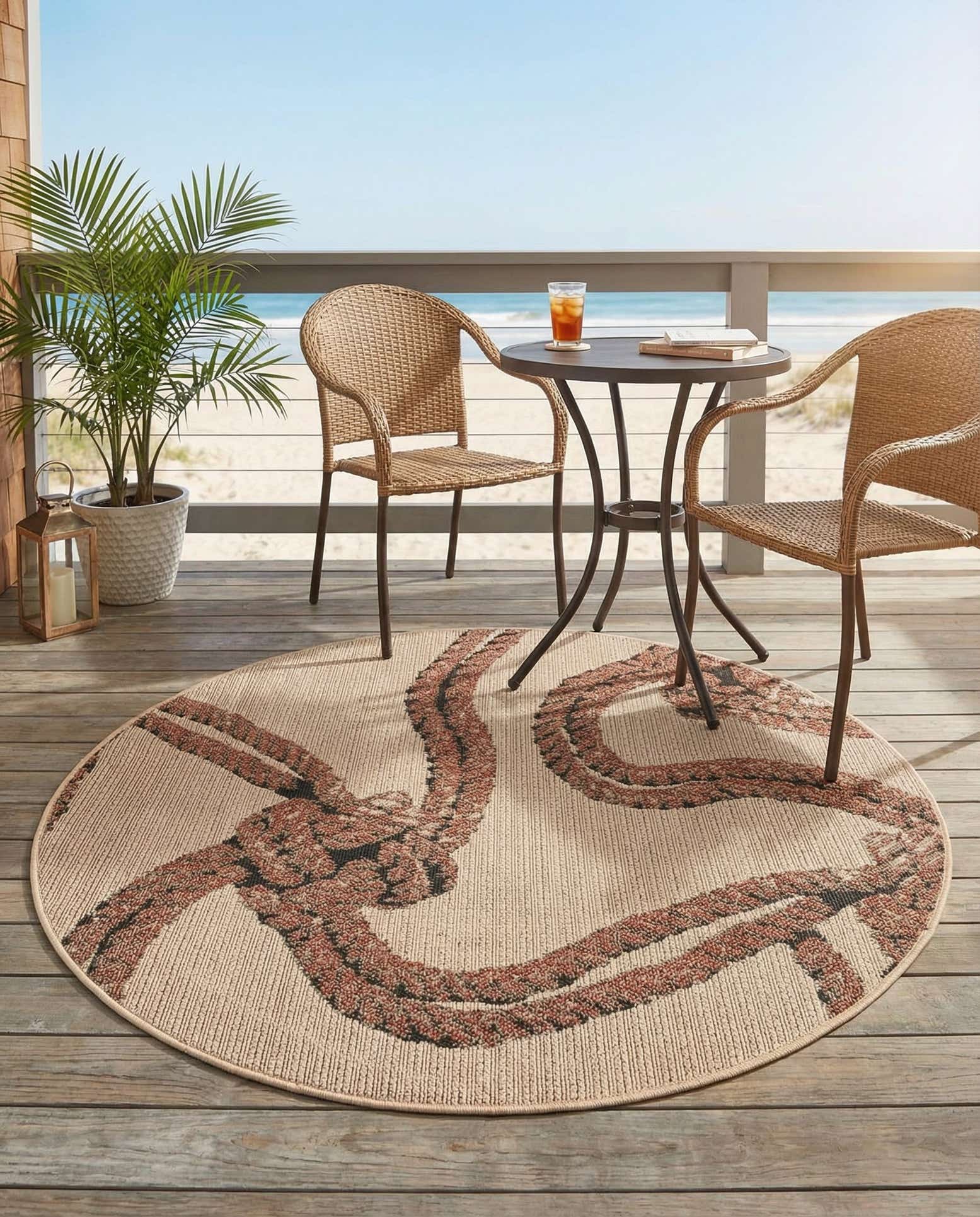 4' x 4' Easy-Clean Coastal Indoor / Outdoor Round Rug