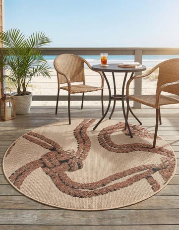 4' x 4' Easy-Clean Coastal Indoor / Outdoor Round Rug