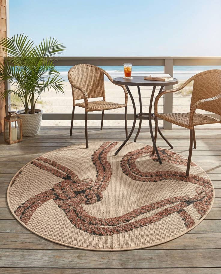 Detail image of 4' x 4' Easy-Clean Coastal Indoor / Outdoor Round Rug