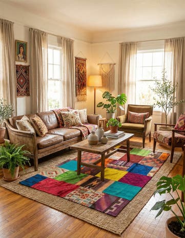 4' 9 x 6' 7 Hand Woven Kilim Patchwork Wool Rug