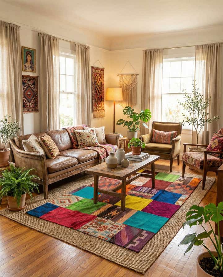 4' 9 x 6' 7 Hand Woven Kilim Patchwork Wool Rug