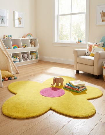 Yellow Happy Rugs Funky Flower Wool Round