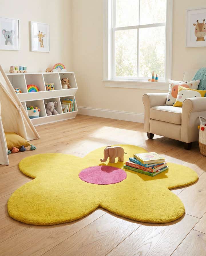 4' 1 x 4' 1 Happy Rugs Funky Flower Wool Round