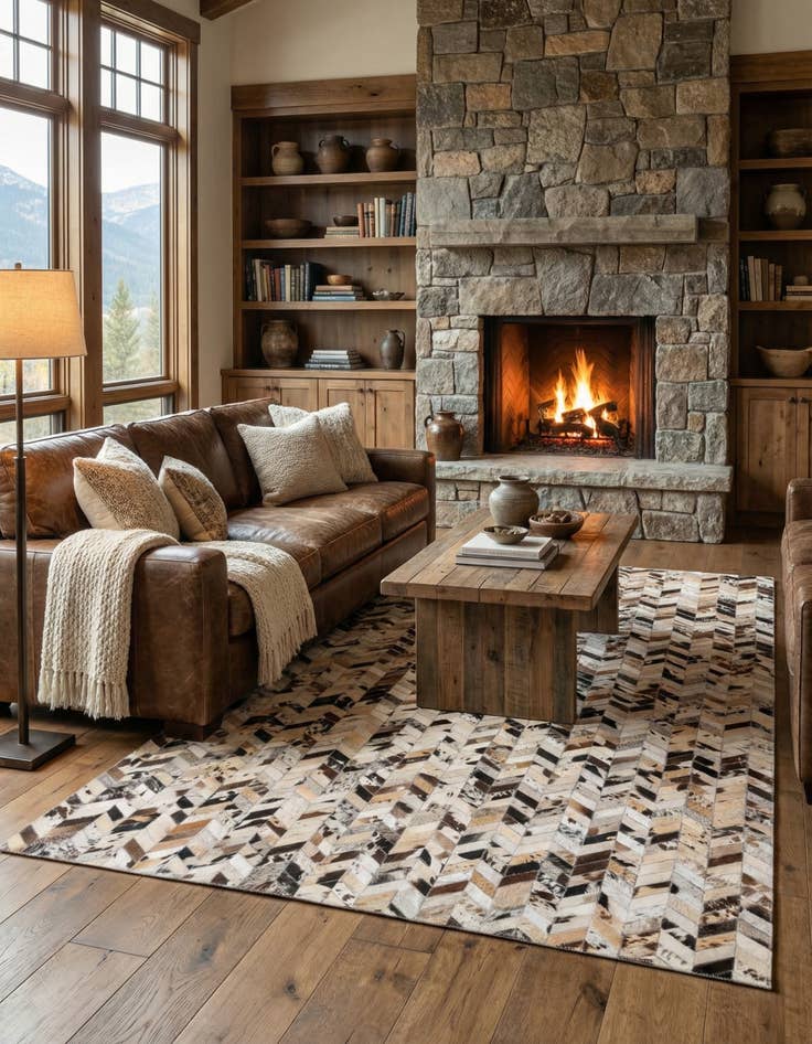 Detail image of 5' 1 x 7' 10 Cowhide Leather Rug