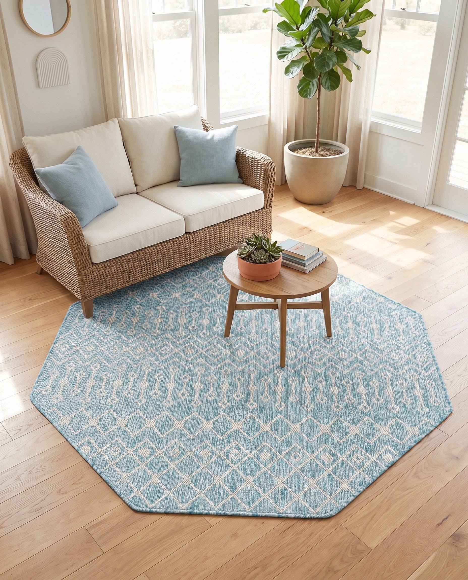 5' 3 x 5' 3 Easy-Clean Lattice Indoor / Outdoor Octagon Rug