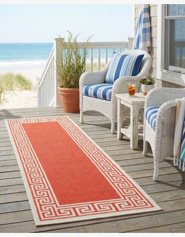 Rust Red Easy-Clean Coastal Indoor / Outdoor Runner Rug