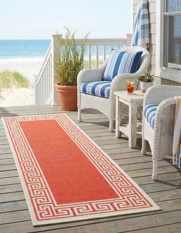 Rust Red Easy-Clean Coastal Indoor / Outdoor Runner Rug