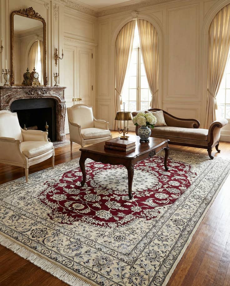 Detail image of 5' 2 x 8' 2 Hand Knotted Nain Persian Rug