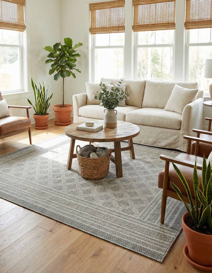 Detail image of  5' 1 x 5' 1  Washable Lattice Indoor / Outdoor Square Rug