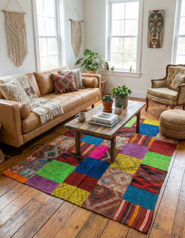 Detail image of 5' 5 x 7' 10  Hand Woven Kilim Patchwork Wool Rug