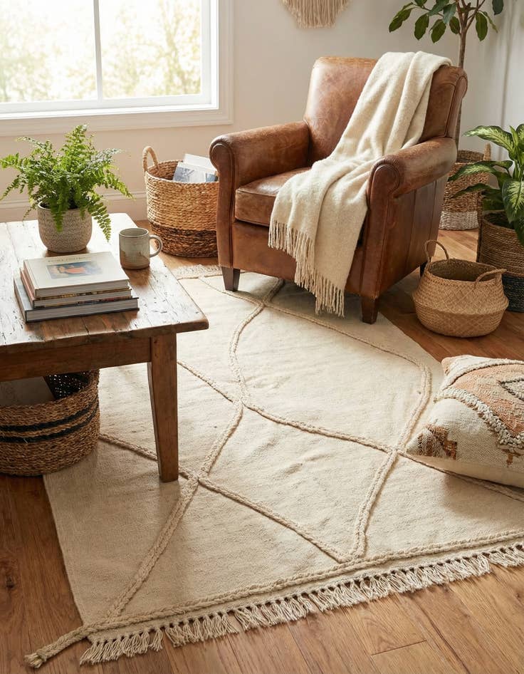 Detail image of 3' 4 x 4' 11  Hand Knotted Moroccan Wool Rug