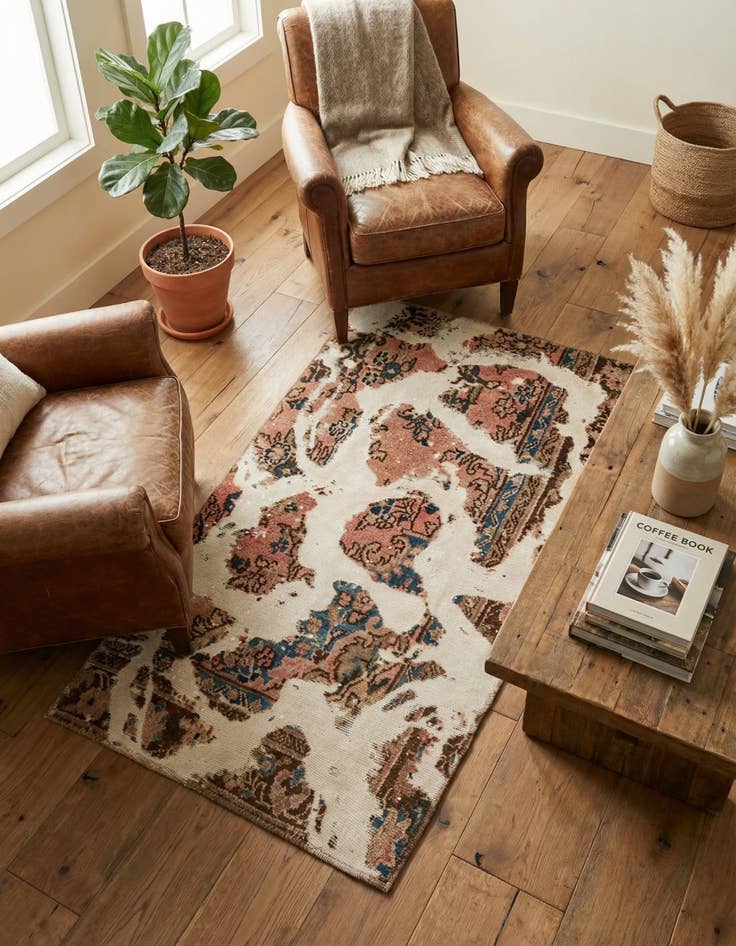 Detail image of 2' 8 x 4' 9  Hand Knotted Ultra Vintage Persian Wool Rug