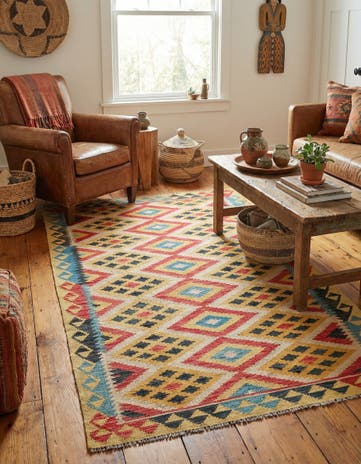 3' 8 x 6' 9 Hand Woven Kilim Maymana Wool Rug