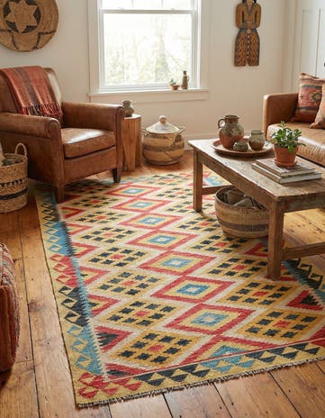 3' 8 x 6' 9 Hand Woven Kilim Maymana Wool Rug