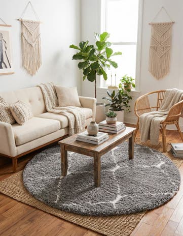 Gray Moroccan Shag Round Rug