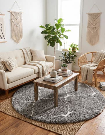 Gray Moroccan Shag Round Rug