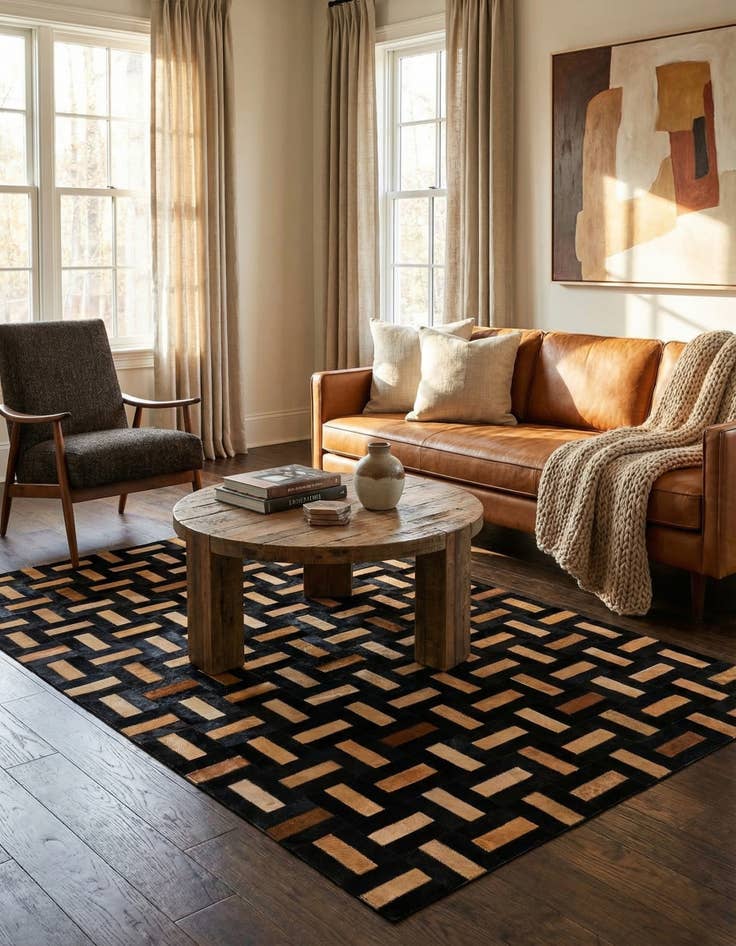 Detail image of  5' 1 x 8' Cowhide - Patchwork Rug