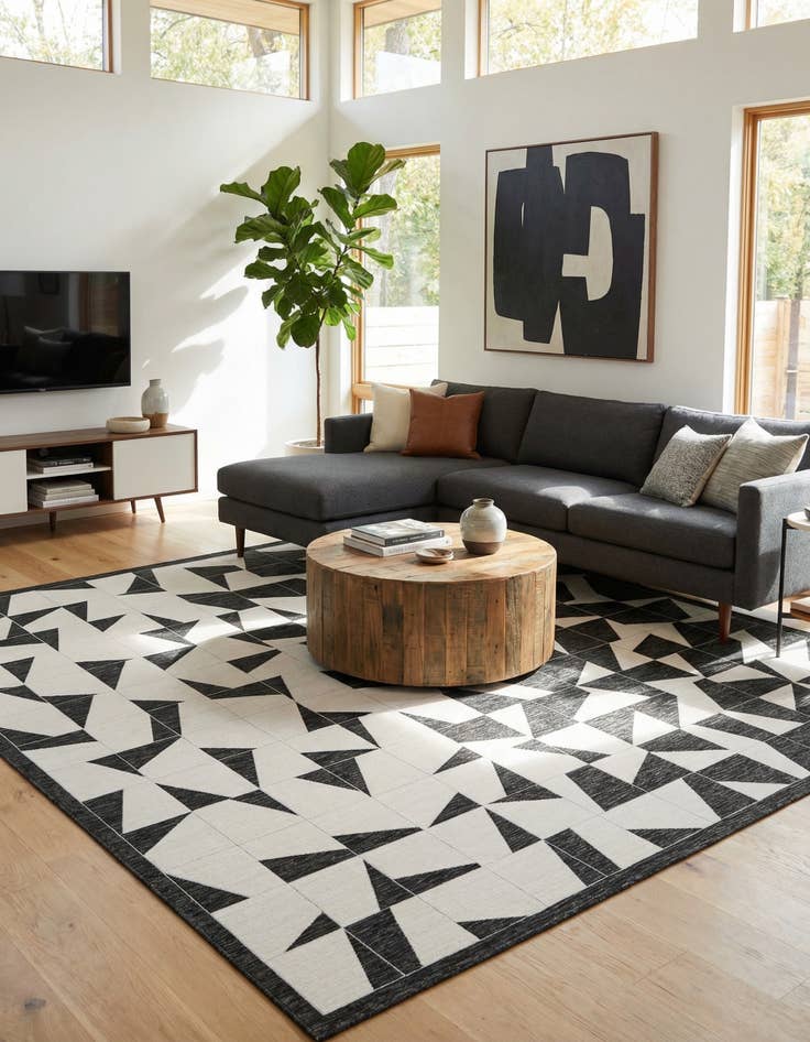 Detail image of 12' x 12'  Washable Modern Indoor / Outdoor Square Rug