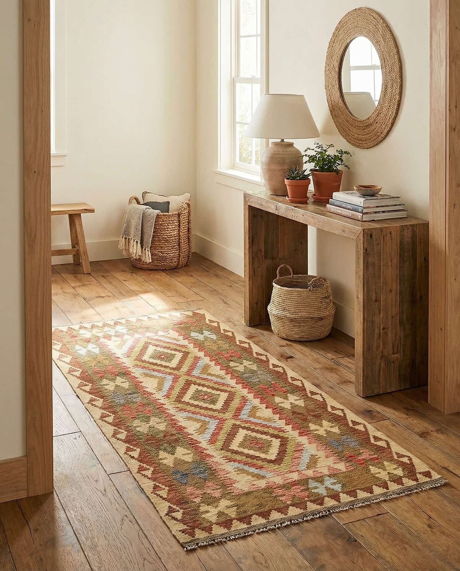 100cm x 190cm Hand Woven Kilim Maymana Wool Runner Rug