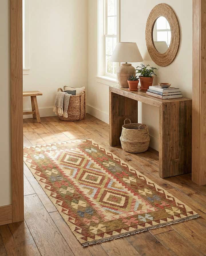 100cm x 190cm Hand Woven Kilim Maymana Wool Runner Rug