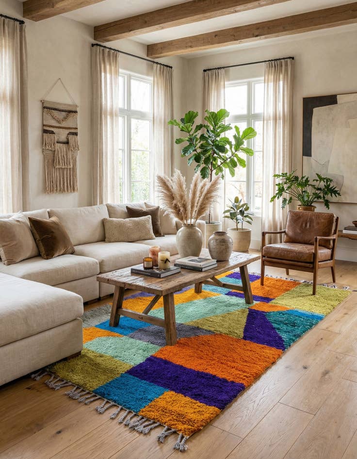 Detail image of  4' 8 x 8'  Hand Knotted Moroccan Wool Rug