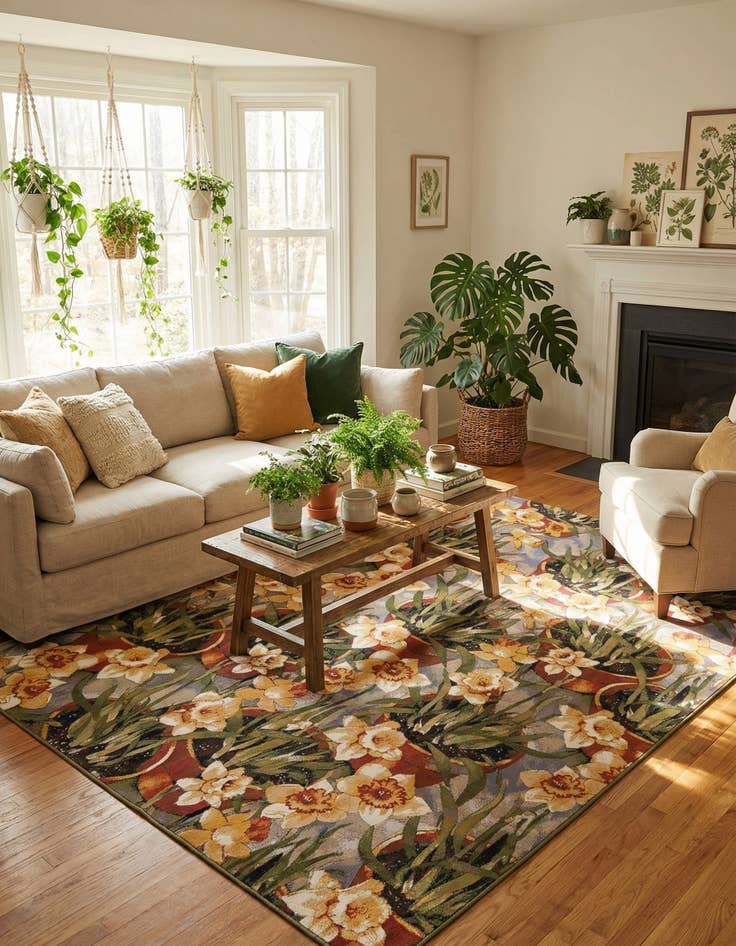 Detail image of 9' x 12' Easy-Clean Botanical Indoor / Outdoor Rug